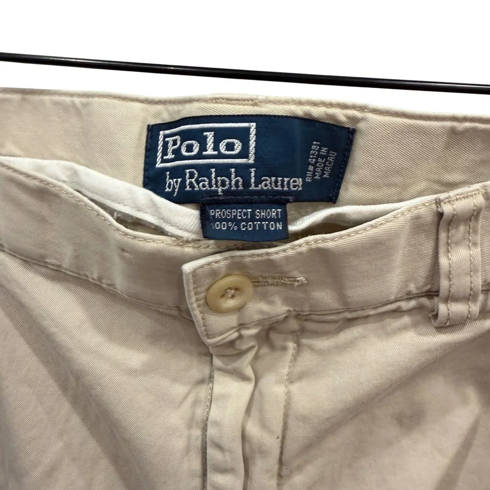 Polo Ralph Lauren Prospect Shorts Mens 36 Khaki Tan Chino Cotton Flat Front‎ 003